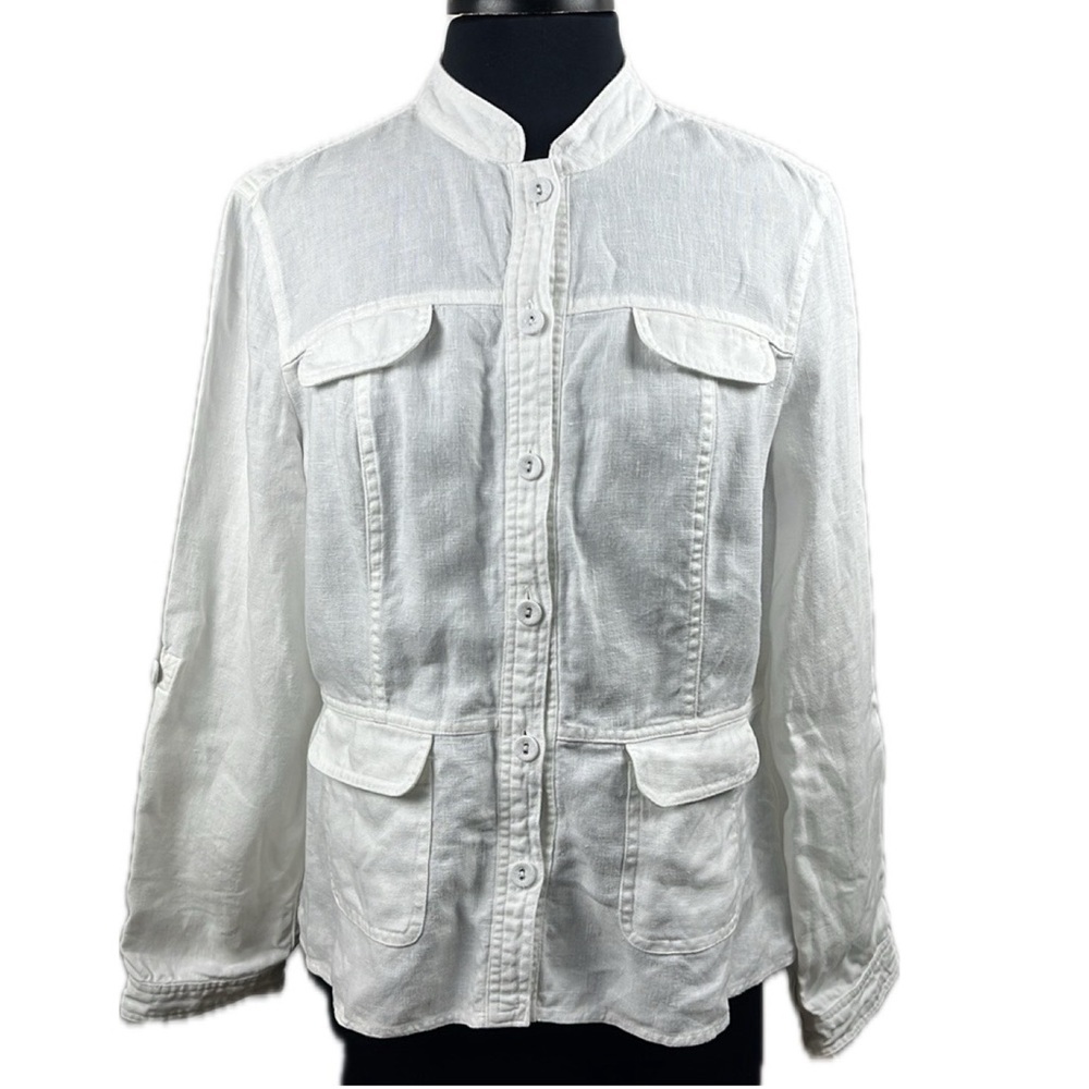 Charter Club Linen Utility Jacket Blazer Size Petite L Coastal Safari Minimalist